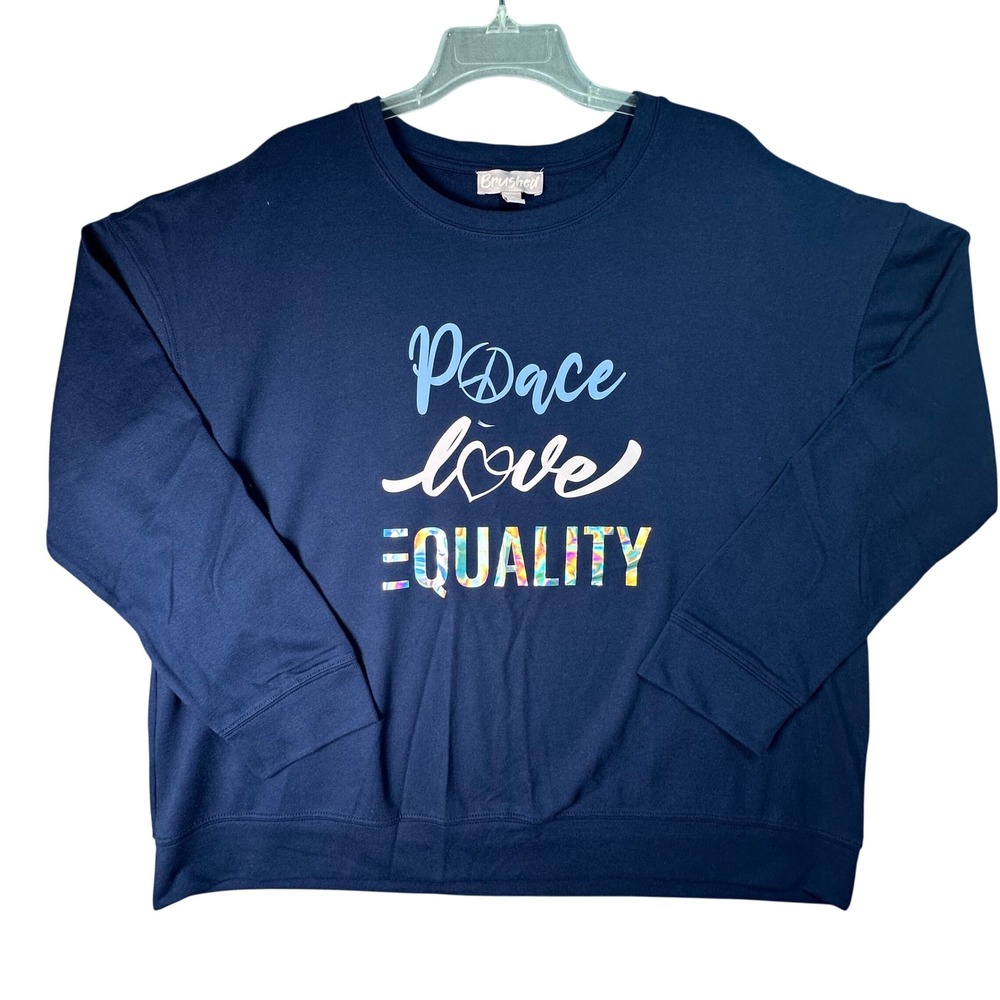 Brushed Peace Love Equality Graphic Sweatshirt Navy Blue XXL Social Justice Boho